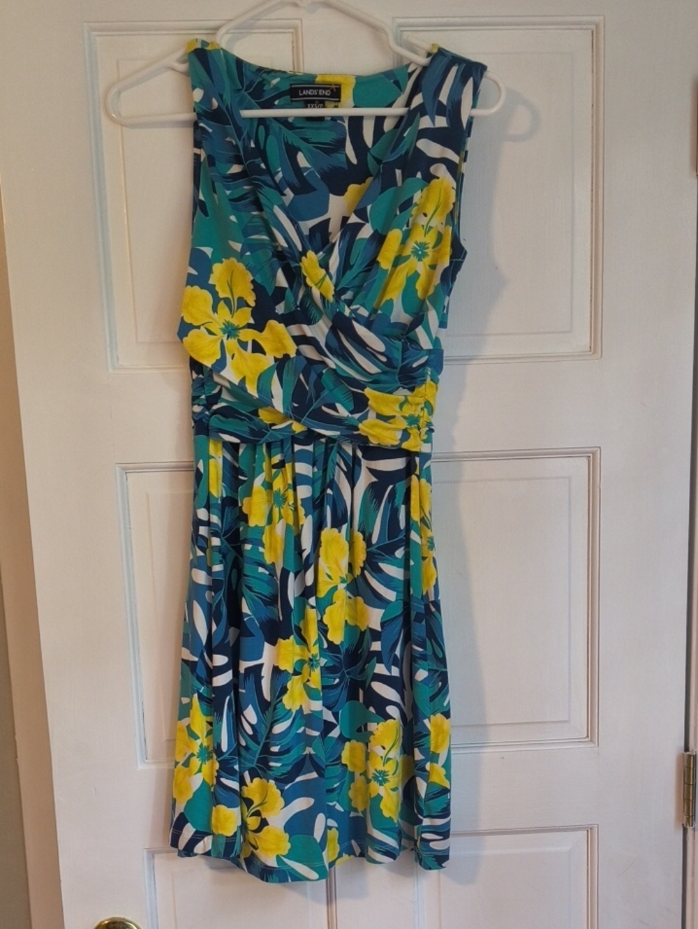 Lands' End Blue, Teal & Yellow Floral Sleeveless Midi Dress